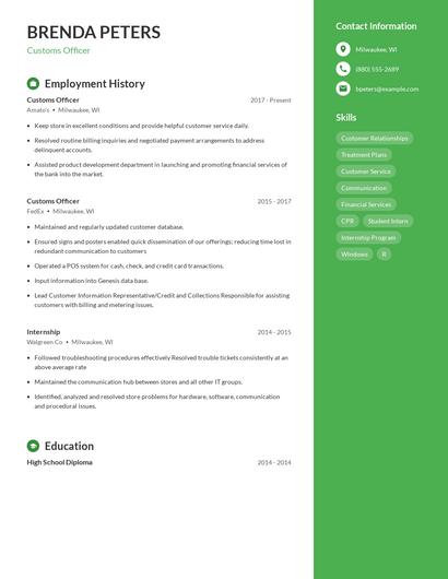 Customs Officer Resume