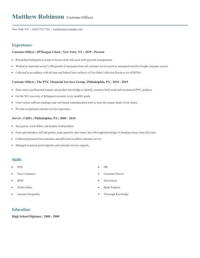 Customs Officer Resume