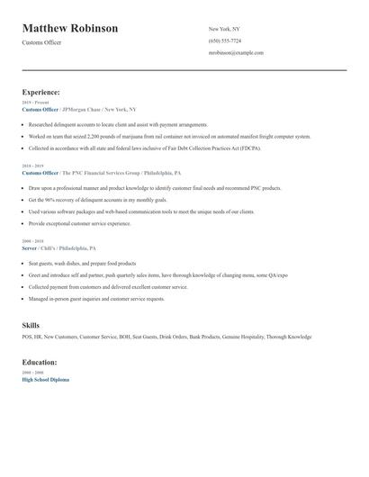 Customs Officer Resume