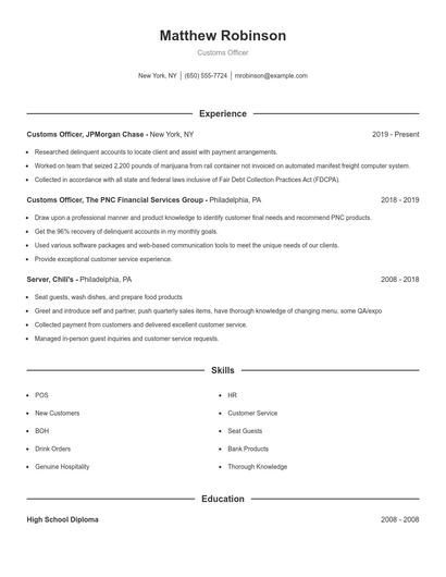 Customs Officer Resume