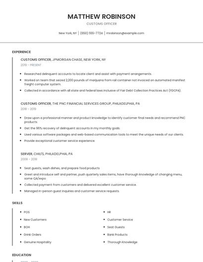 Customs Officer Resume