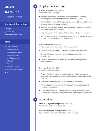 Customs Verifier Resume