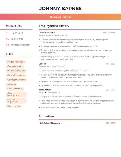 Customs Verifier Resume