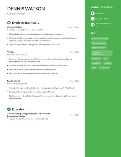 Customs Verifier Resume
