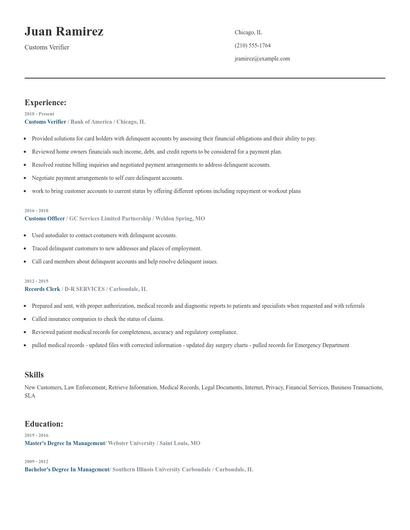 Customs Verifier Resume