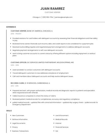 Customs Verifier Resume