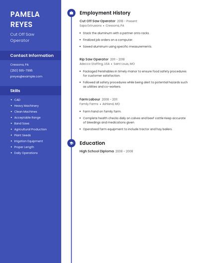 Cut Off Saw Operator Resume