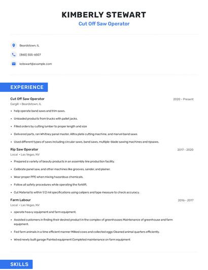 Cut Off Saw Operator Resume