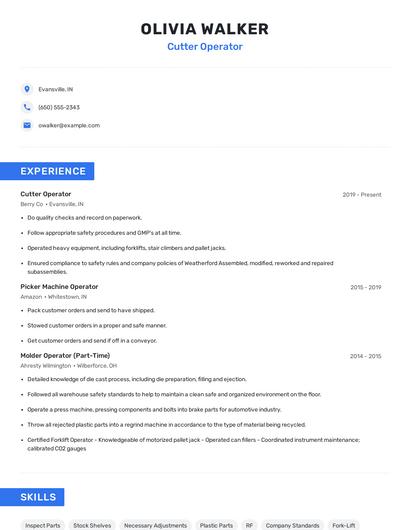Cutter Operator Resume