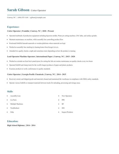 Cutter Operator Resume