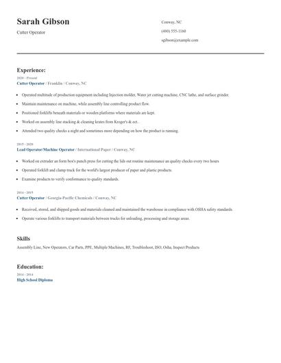 Cutter Operator Resume