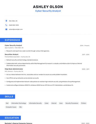 Cyber Security Analyst Resume