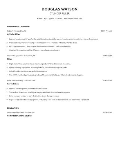 Cylinder Filler Resume