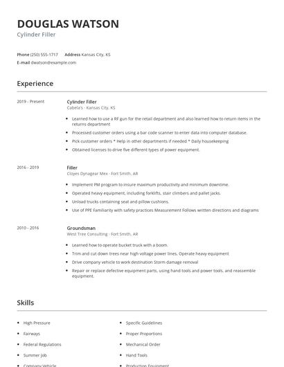 Cylinder Filler Resume
