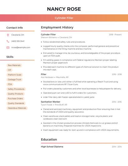 Cylinder Filler Resume