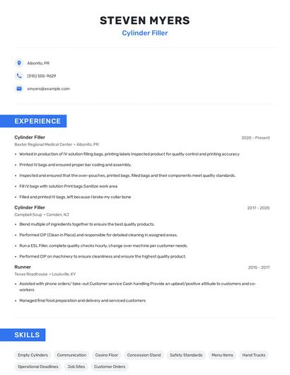 Cylinder Filler Resume