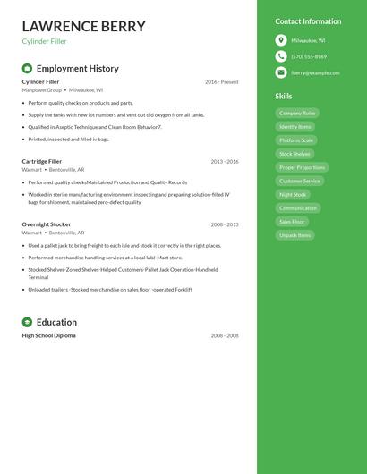 Cylinder Filler Resume