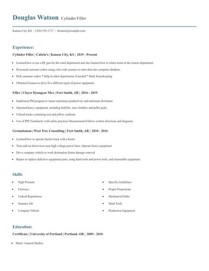 Cylinder Filler Resume