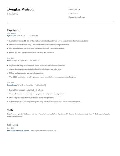 Cylinder Filler Resume