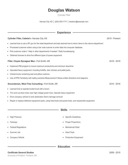 Cylinder Filler Resume