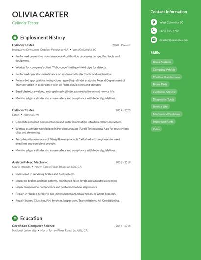 Cylinder Tester Resume