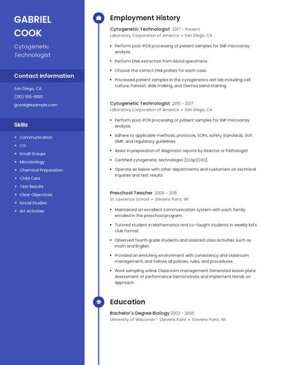 Cytogenetic Technologist Resume