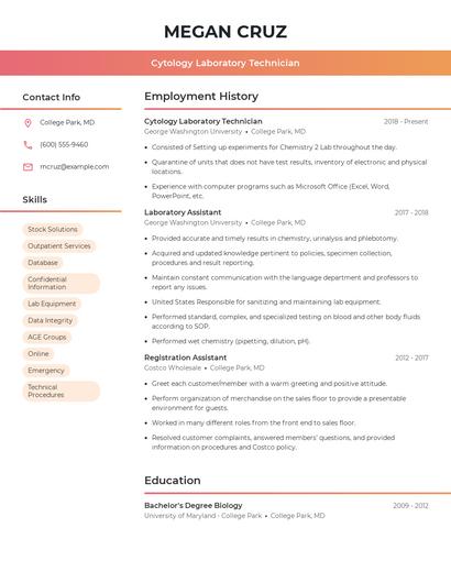 Cytology Laboratory Technician Resume