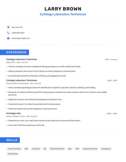Cytology Laboratory Technician Resume