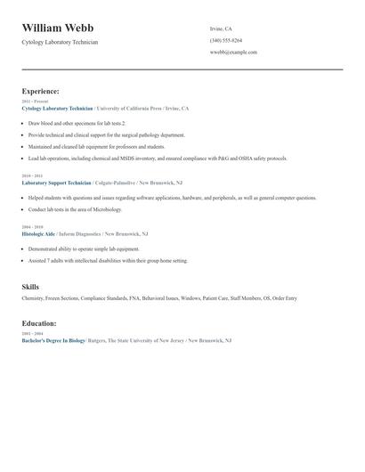 Cytology Laboratory Technician Resume