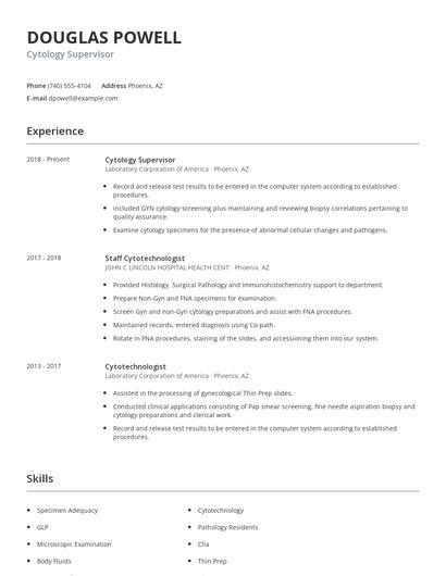 Cytology Supervisor Resume