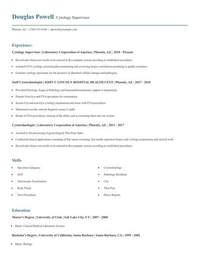 Cytology Supervisor Resume