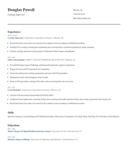 Cytology Supervisor Resume