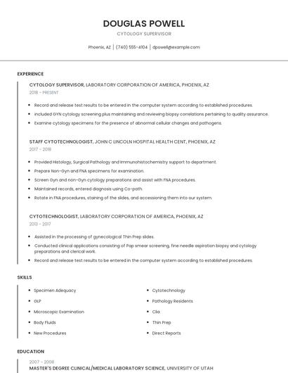 Cytology Supervisor Resume