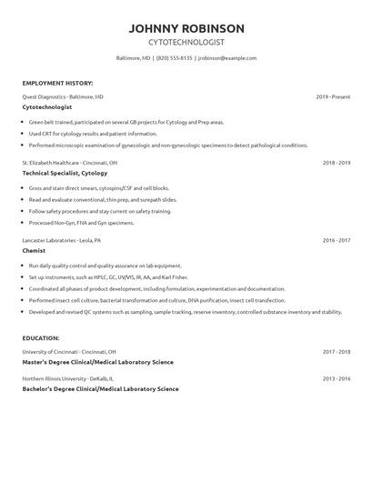 Cytotechnologist Resume