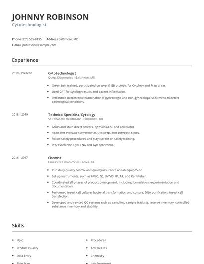 Cytotechnologist Resume