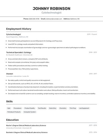 Cytotechnologist Resume