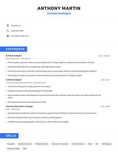 Cytotechnologist Resume