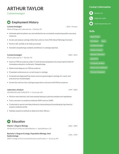 Cytotechnologist Resume