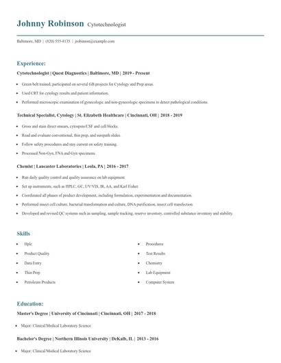 Cytotechnologist Resume