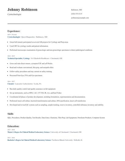 Cytotechnologist Resume