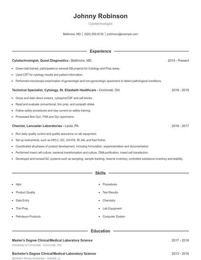 Cytotechnologist Resume