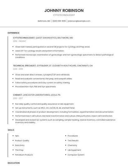Cytotechnologist Resume