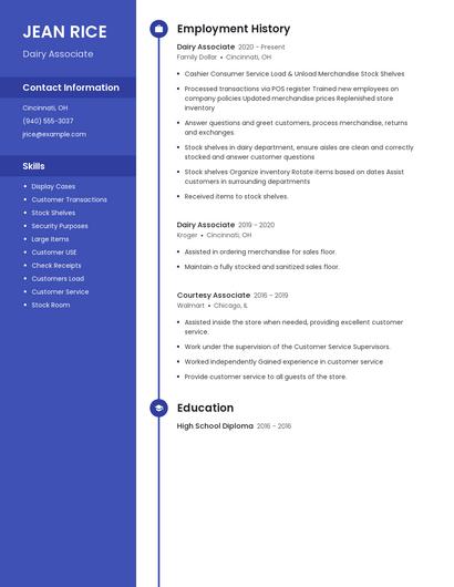 Dairy Associate Resume