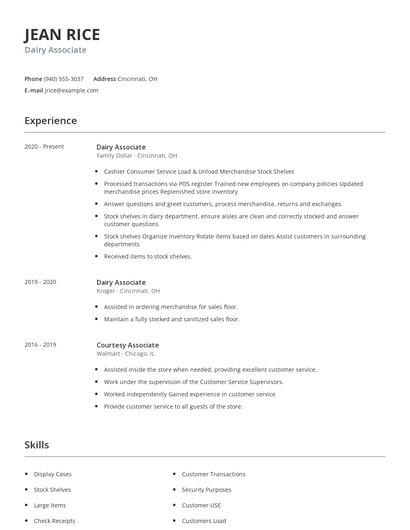 Dairy Associate Resume