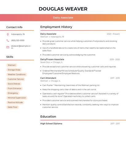 Dairy Associate Resume