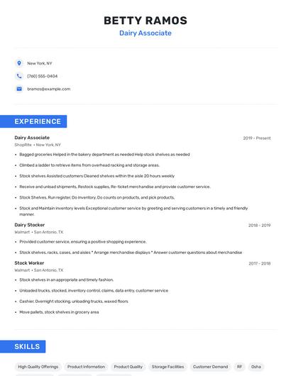 Dairy Associate Resume