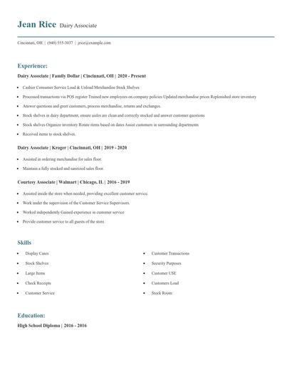 Dairy Associate Resume
