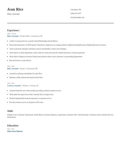 Dairy Associate Resume