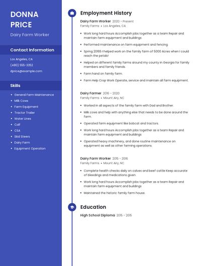 Dairy Farm Worker Resume