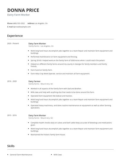 Dairy Farm Worker Resume